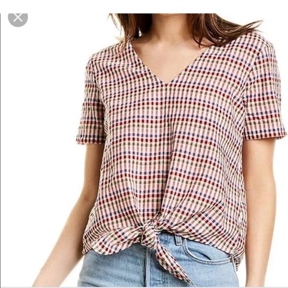 Madewell Tops - Madewell Novel Tie Front Top in Rainbow Gingham Check Size M